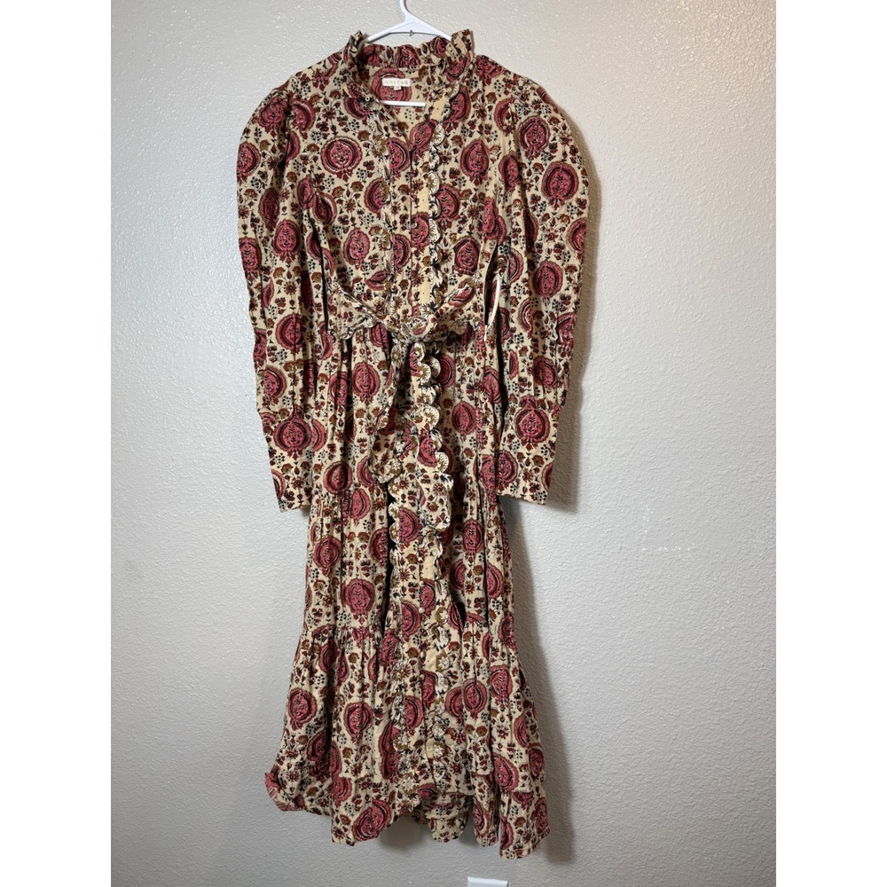 Anna Cate Paisley Floral Ruffle Tie Waist Tiered Dress Size S